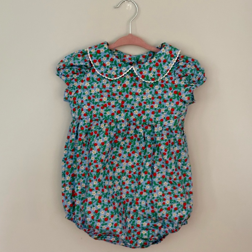 Classic Prep Strawberry Print Peter Pan Collar Bubble 2T - Easter & Spring